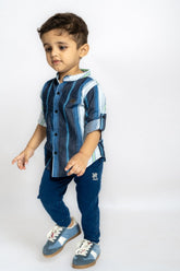 Gusto Newborn Full-Sleeve Denim Chinese Collar Shirt
